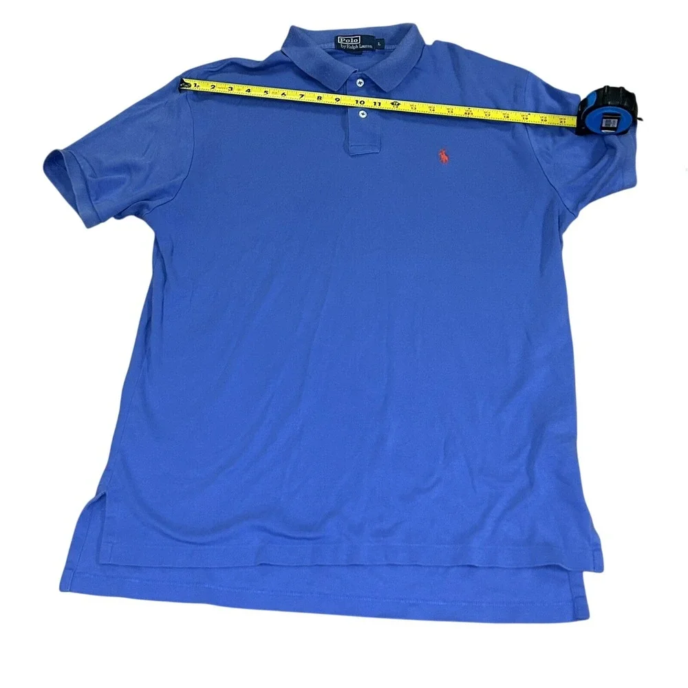 Ralph Lauren Polo Men's Cotton Shirt Short Sleeve Blue Soft Golf Rugby Sz L‎